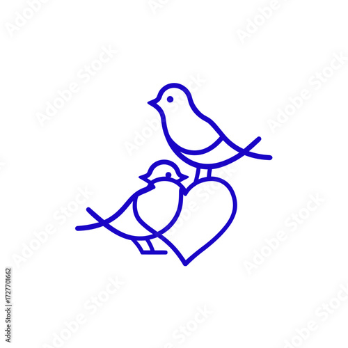 Two birds perched on a heart