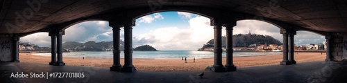 Arches of the walking promenade at Kontxa beach at Donostia-San Sebastian, Basque Country.