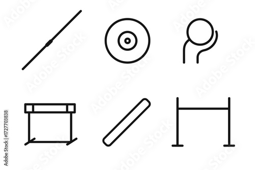 Track and field icons: javelin, discus, shot put, hurdles, pole vault, high jump