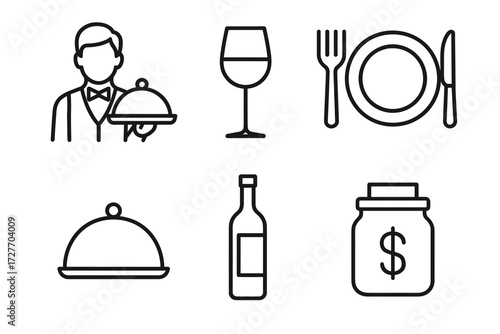 Line icons of restaurant service and tableware