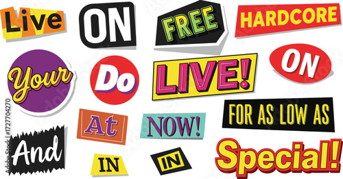 Vibrant and dynamic text graphics with positive affirmations and sale announcements