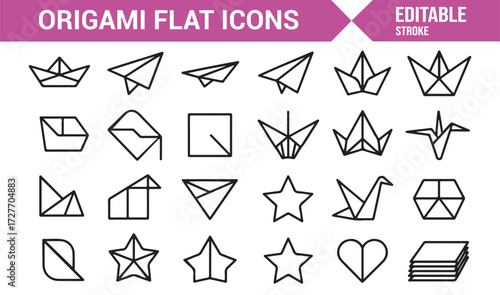 Origami flat icon pack with birds, stars, boats, and creative paper folds