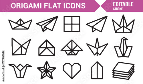 Paper folding art vector symbols including animals, shapes, and objects