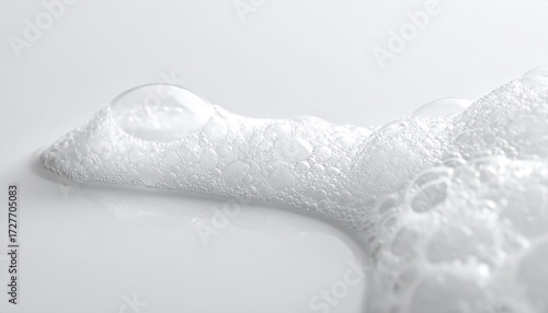 Close-Up of White Cleanser Foam – Soap and Shampoo Bubbles for Skin Care	

