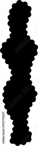 Abstract black shape with an elongated structure, featuring smooth, wavy contours and a fluid, dynamic appearance.