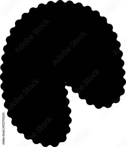 Black abstract shape with a soft, curved arc structure, featuring wavy contours and an organic fluid appearance.