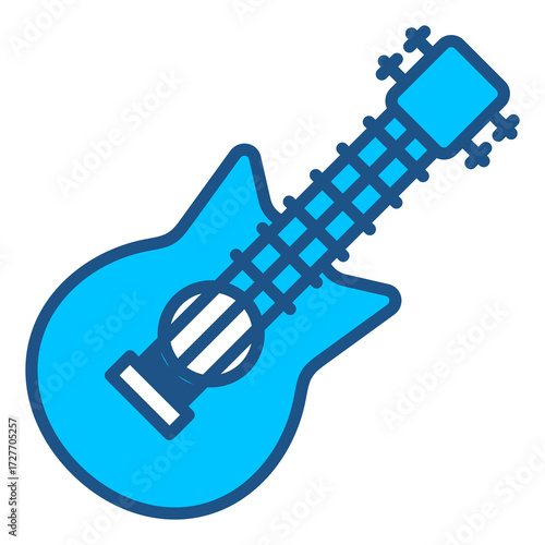 Guitar Icon In Blue Monochrome Flat Design, Vector Illustration