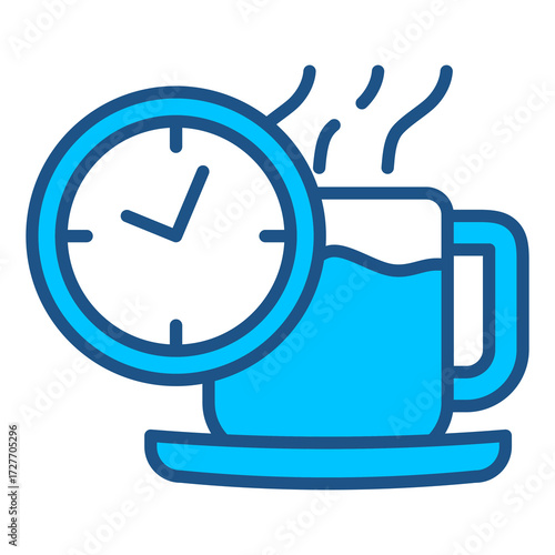 Coffee Time Icon In Blue Monochrome Flat Design, Vector Illustration