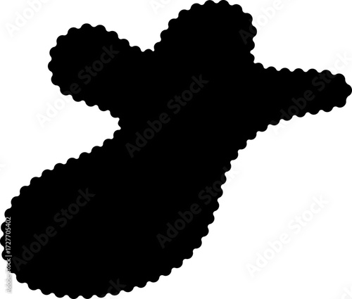 Black abstract shape with an asymmetrical structure and smooth, fluid contours, featuring wavy, organic edges.