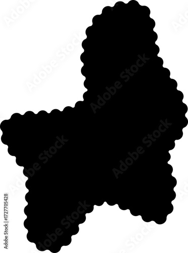 Abstract black shape with a flowing, wavy contour, creating a sense of movement and fluidity.
