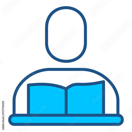 Reading Book Icon In Blue Monochrome Flat Design, Vector Illustration