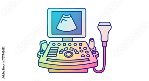 Colorful Ultrasound Machine Illustration with Screen and Probe.