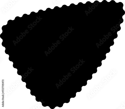 Abstract black shape with an organic triangular form and smooth, wavy edges.