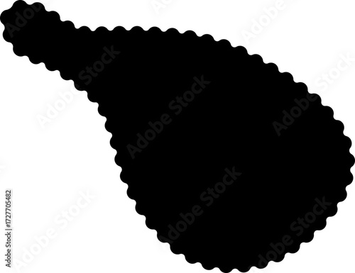 Abstract black shape with an irregular and smooth wavy border, featuring a free-flowing organic structure.