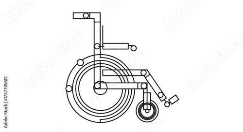 Simple Line Drawing of a Wheelchair with Large Rear Wheels.