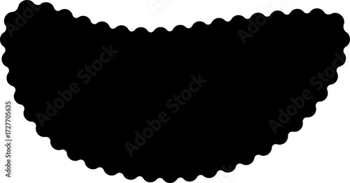 Abstract black shape with a fluid wave-like structure and irregular curving edges.