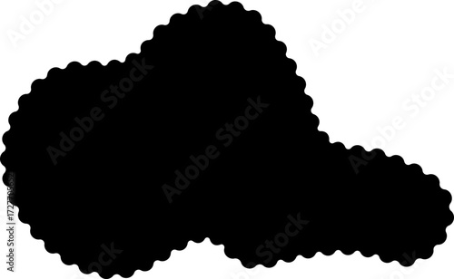 Abstract black shape with an irregularly curved contour, creating a fluid and dynamic effect.