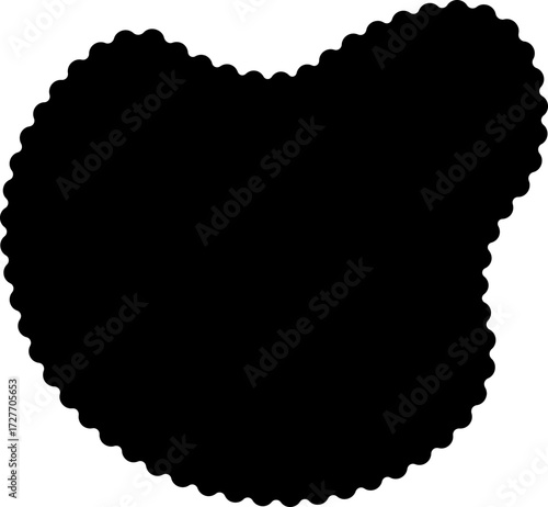 Abstract black shape with a flowing, organic motion and softly undulating edges.