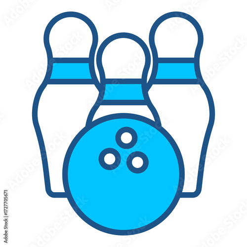 Bowling Icon In Blue Monochrome Flat Design, Vector Illustration