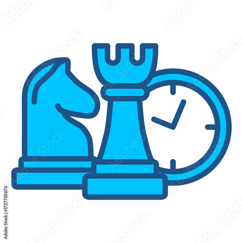 Chess Icon In Blue Monochrome Flat Design, Vector Illustration