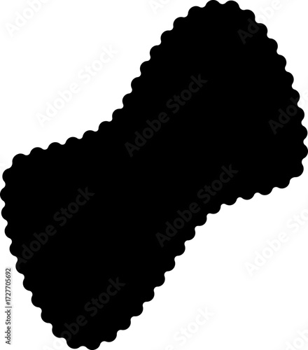 Abstract black shape resembling a blob with soft, flowing edges in a minimalistic style.