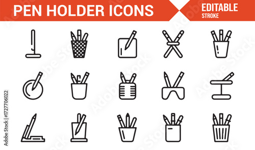 Office supply storage and pen holder vector icon pack in minimal style