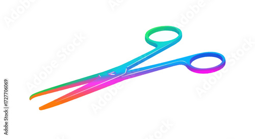 Rainbow-colored surgical scissors with ring handles medical tool.