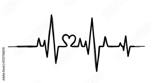 Black Heartbeat Line with Heart Symbol Medical Concept.