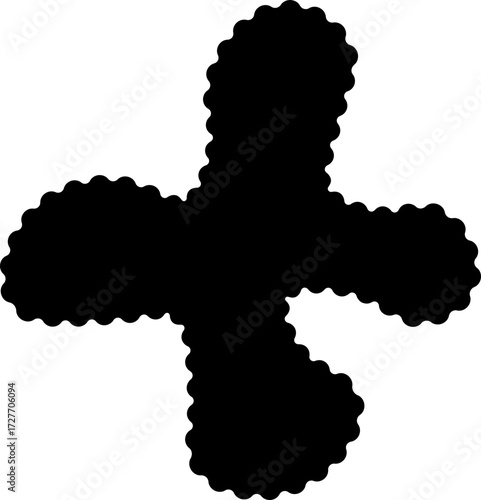 Organic black shape with a cross-like structure featuring smooth, flowing edges and an abstract, irregular contour.