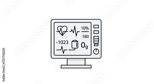 Medical vital signs monitor icon with an EKG heartbeat line heart symbol and patient data display.