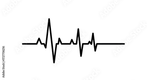 Black Heartbeat Line Illustration on White Background.