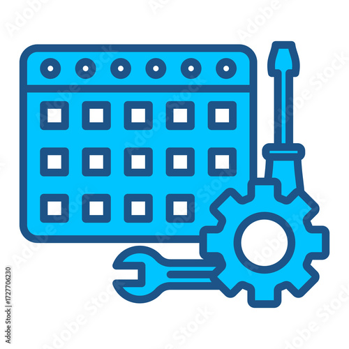 Schedule Icon In Blue Monochrome Flat Design, Vector Illustration