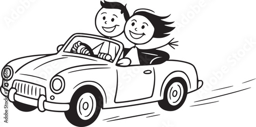Road Trip Romance: A happy couple enjoys a ride in a classic convertible car, wind in their hair, and the open road ahead promises freedom and shared adventures.