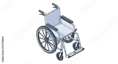 A detailed illustration of a standard manual wheelchair with large rear wheels and smaller front casters.