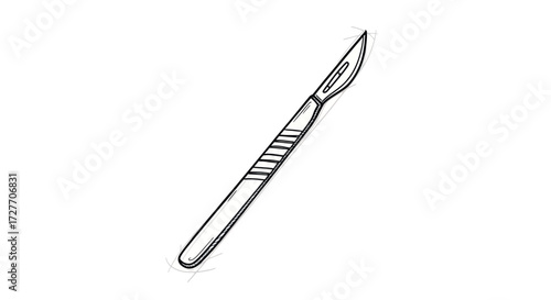 Hand-drawn sketch illustration of a surgical scalpel a sharp medical instrument for surgery.