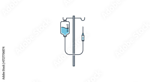 Medical IV Drip Illustration with Blue Liquid in Bag.