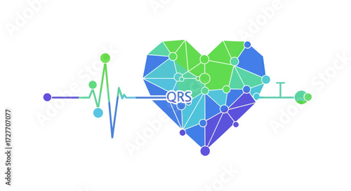 Geometric Heart with Digital Pulse Line and QRS Complex.