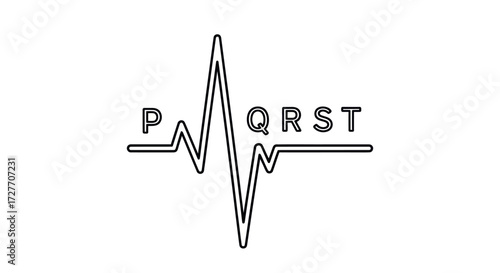 Electrocardiogram Line Art with PQRST Labels Representing Heartbeat.