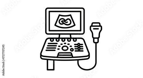 Medical Ultrasound Machine with Fetal Scan Icon.