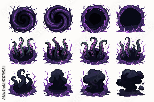 Animated purple vortex and tentacles with smoke effects