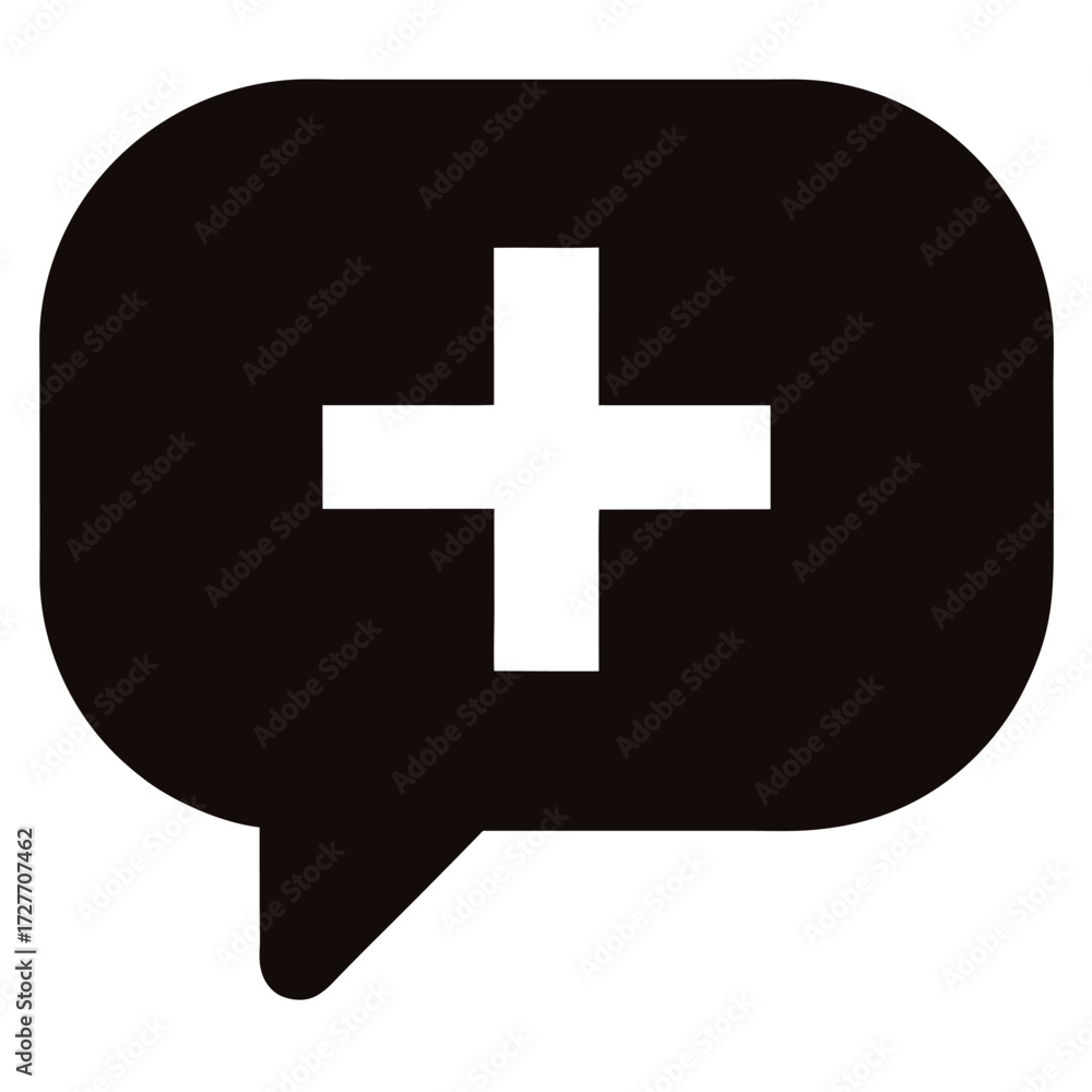 Obraz premium Black speech bubble icon with white plus symbol inside.
