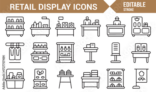 Collection of shop display vector symbols for merchandising and sales design