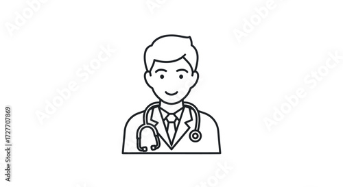 Line Art Illustration of Male Doctor with Stethoscope Icon.
