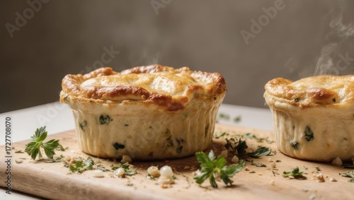 Two savory pies on a wooden board