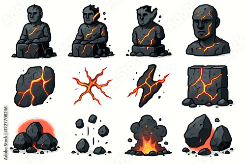 Lava cracks in stone: twelve stages of eruption and transformation