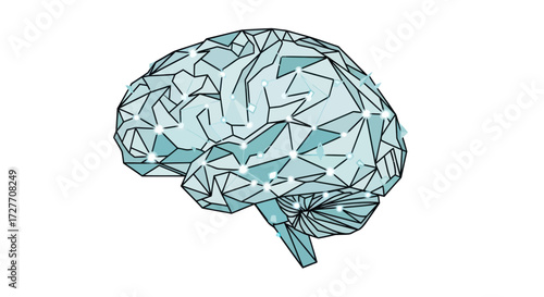 Abstract Geometric Illustration of a Human Brain Blue Tones.