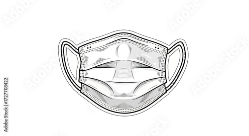 Detailed Sketch of a Disposable Medical Face Mask with Ear Loops.