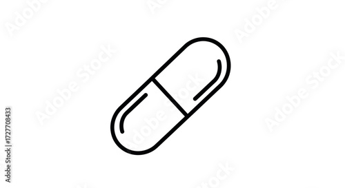 Simple Line Art Icon of a Pharmaceutical Capsule.