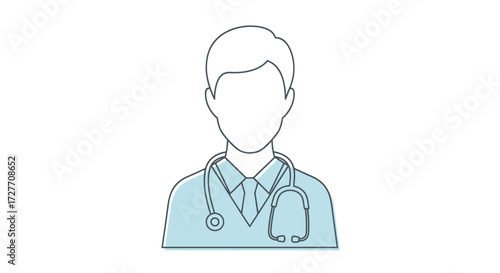 Stylized illustration of a male doctor wearing a stethoscope and light blue shirt.