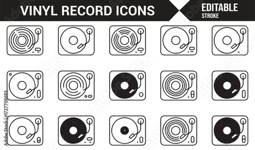 Retro disc and vinyl icons set for audio, DJ, and music nostalgia design
